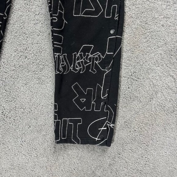 Black All Over Embroidered Stitched Graphic Messaging Drawstring Joggers -Size S - Picture 4 of 9